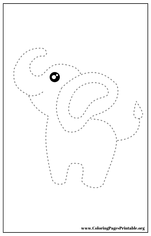 Outline of an elephant with dotted lines coloring page.