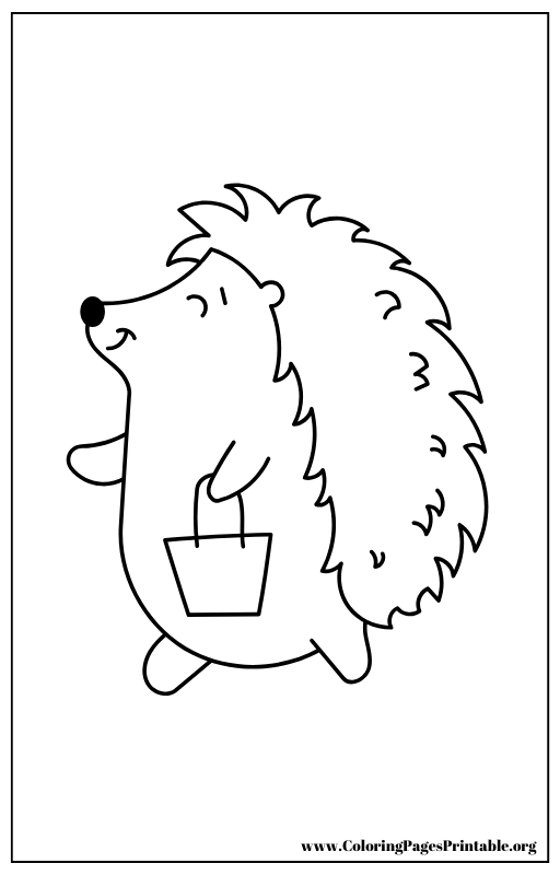 Hedgehog holding a small pail coloring page