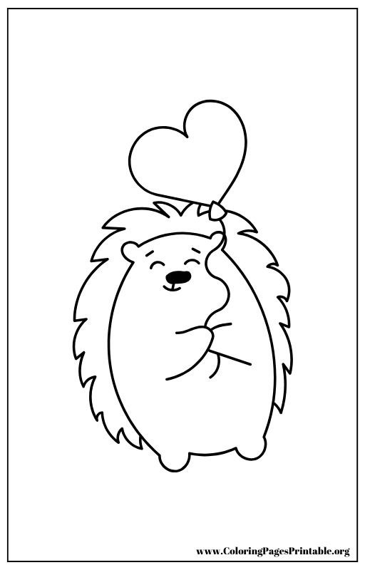 Hedgehog holding a heart-shaped balloon coloring page