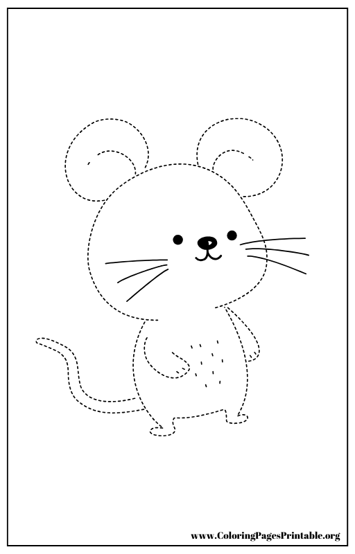 Mouse with dotted lines coloring page.