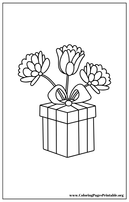 Bouquet of flowers in a gift box coloring page