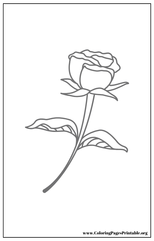 Single rose with stem and leaves coloring page.