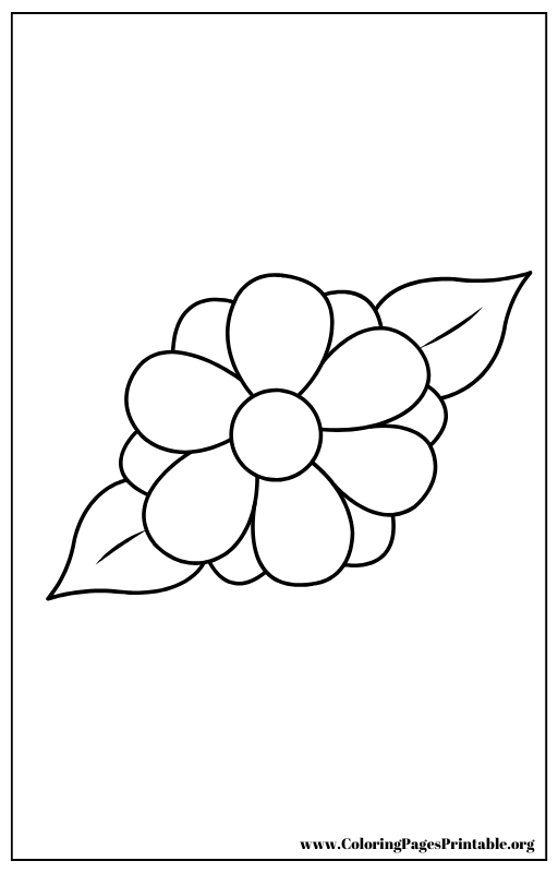 Single large flower with rounded petals and two leaves, designed for easy coloring