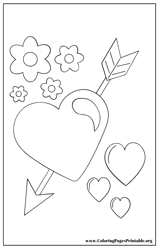 Simple flowers with big Heart coloring page 