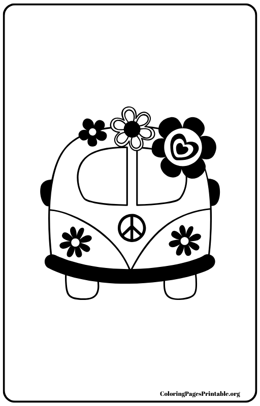 Cartoon-style bus with smiling passengers coloring page.