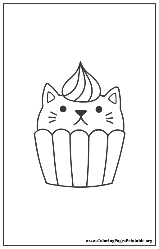 Cupcake with a cat face coloring page.
