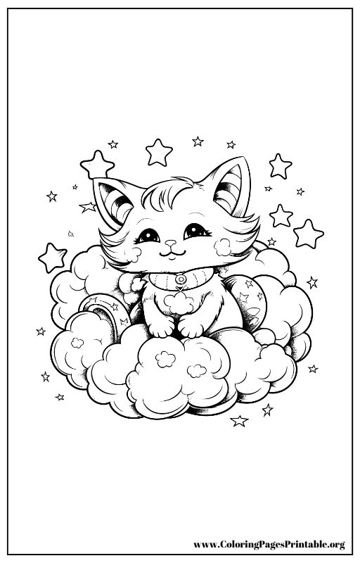 Cat in a teacup with bubbles coloring page.