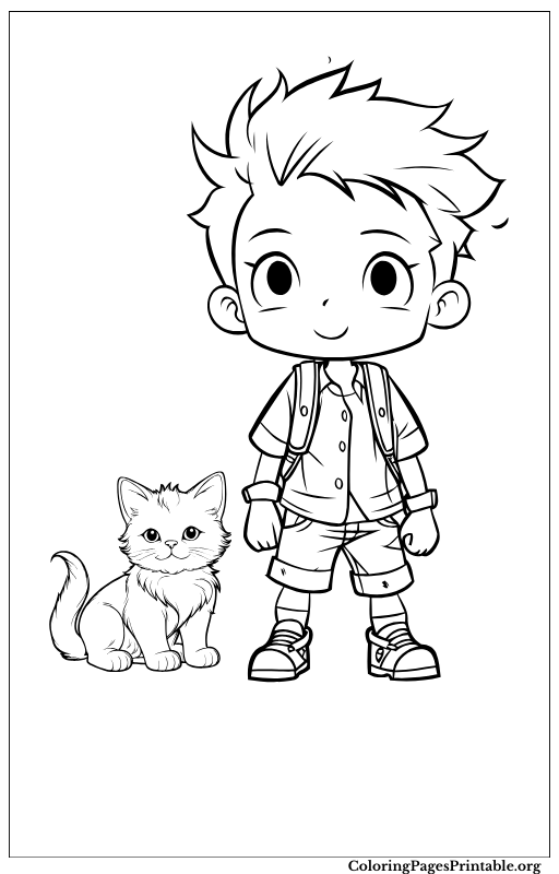 Character sketch of a child with a pet.