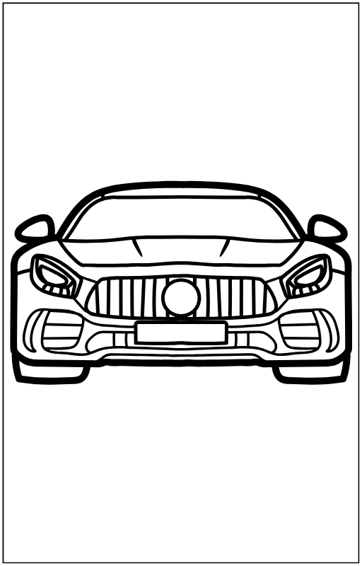 Front view of a classic sports car with round headlights coloring page.