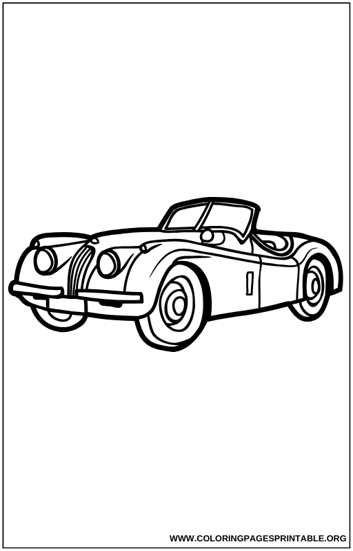 Front angle view of a classic vintage car coloring page.