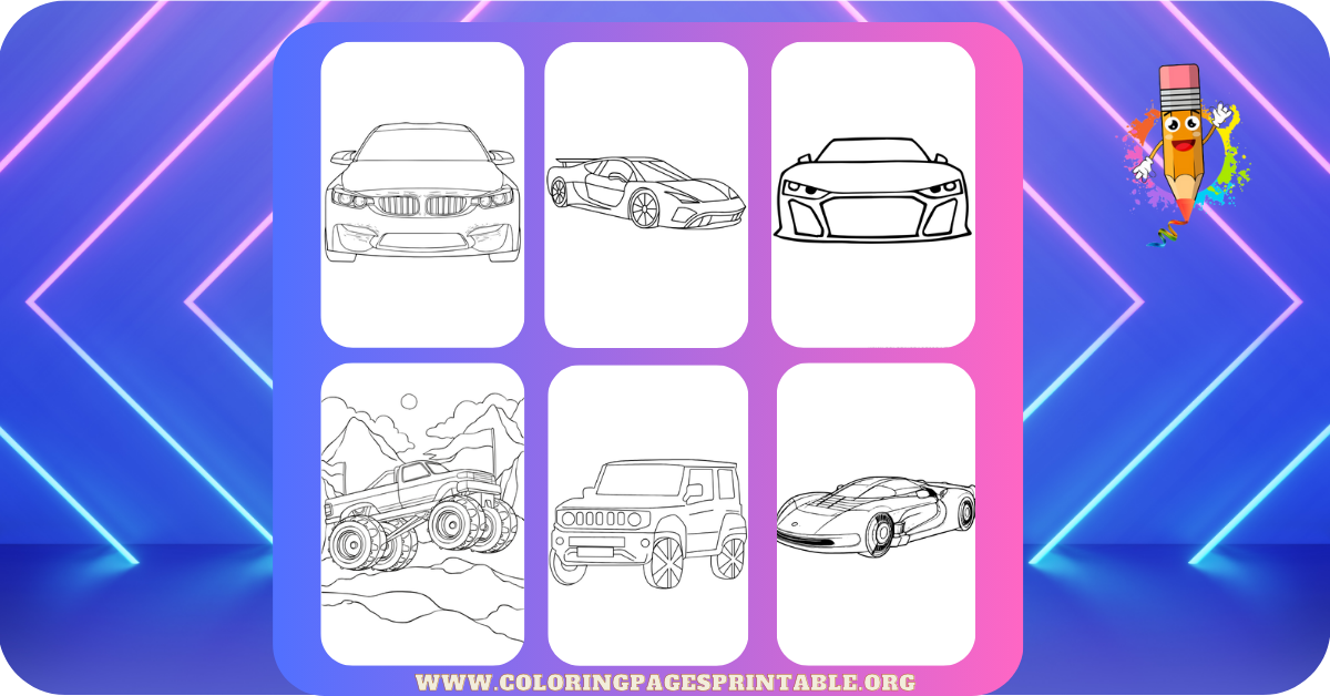 A car coloring page featuring a detailed vehicle design.