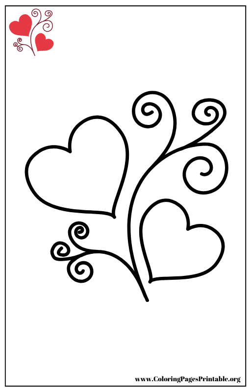 Two connected hearts with swirls coloring page.