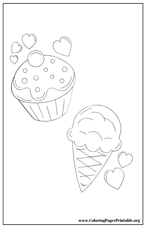 Cupcake with frosting coloring page.