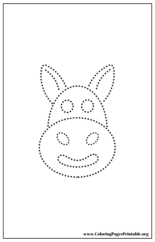 Donkey face with dotted lines coloring page.