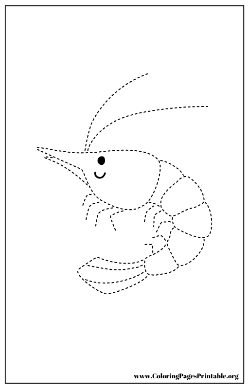 Shrimp outline with dotted lines coloring page.