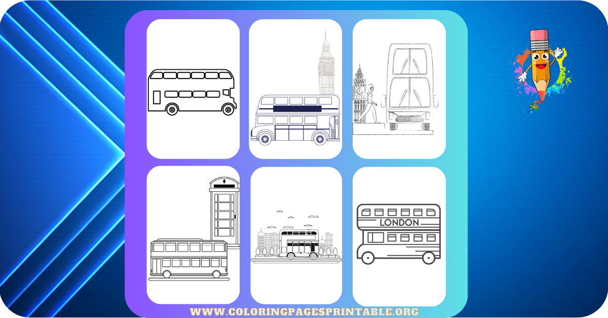 A double-decker bus coloring page featuring a classic city bus.