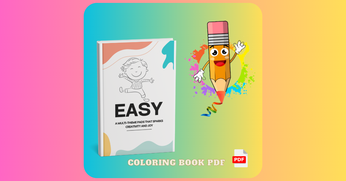 Easy Coloring Book Pages PDF featuring 20 simple designs of animals, flowers, cars, and cute characters, available for free download and printing.