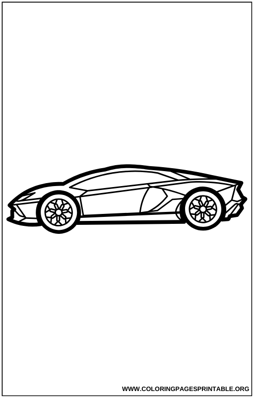 Side angle of a futuristic sports coupe coloring page.