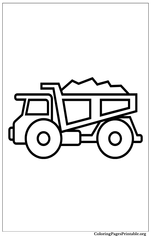 Dump truck with large tires and robust frame.