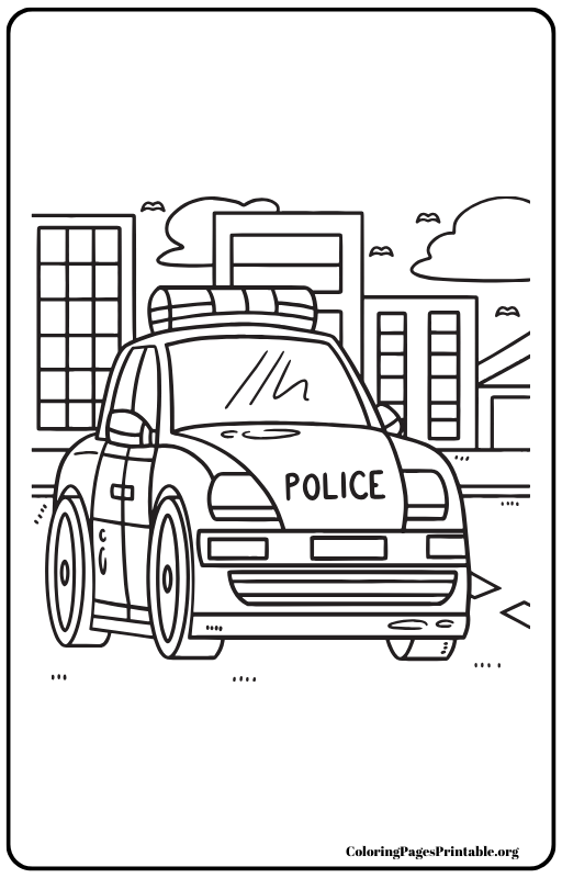 High-speed police chase on a busy street coloring page.