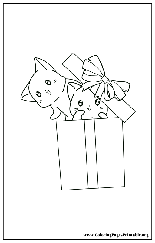 Kitten in a gift box coloring page.