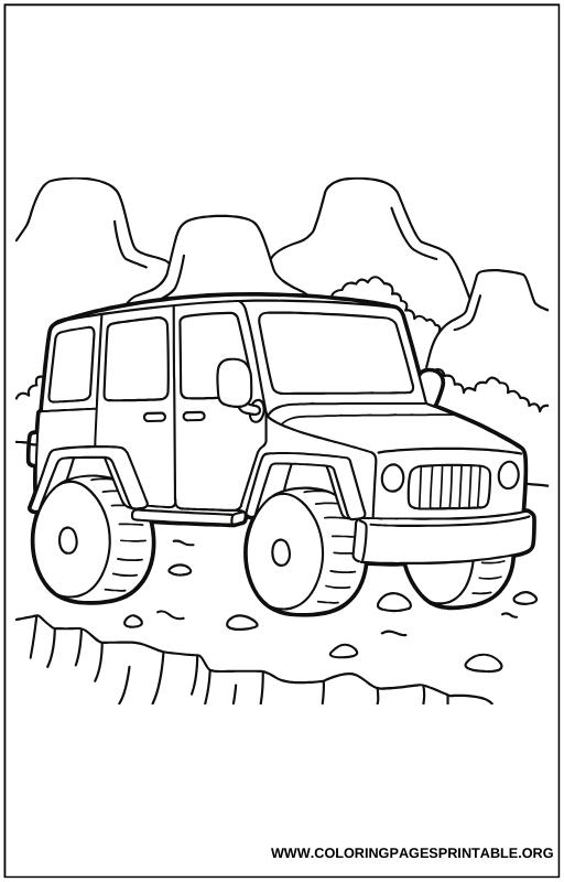 Modern delivery truck in a busy street coloring page.