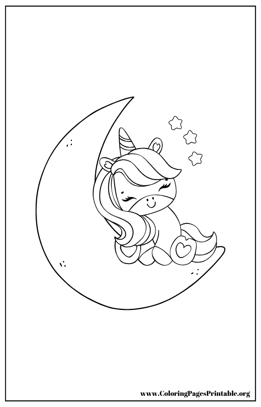 Moon with a sleeping bear coloring page.