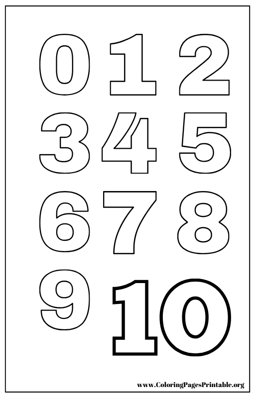 Numbers 0 to 10 tracing page.