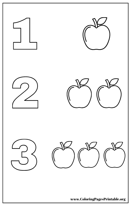 Numbers 1 to 3 with apples coloring page.