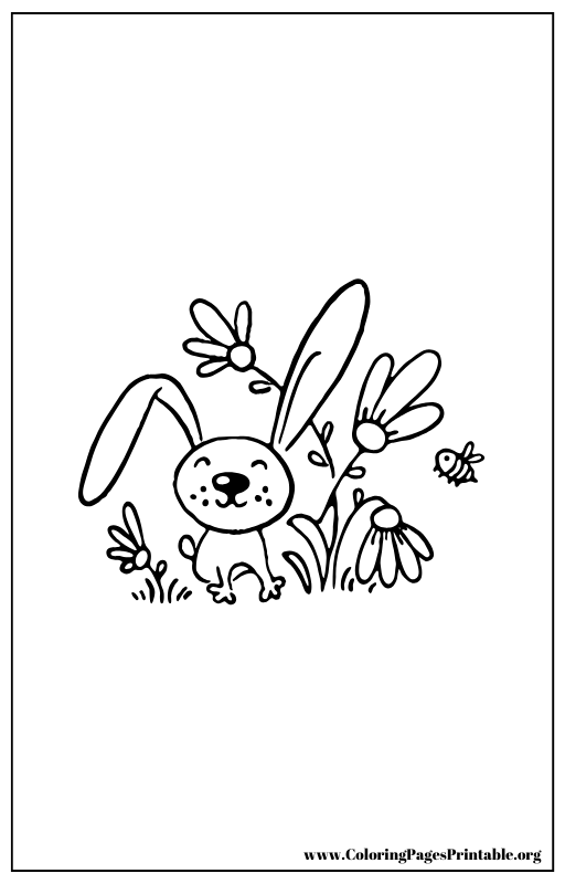 Rabbit with flowers coloring page.