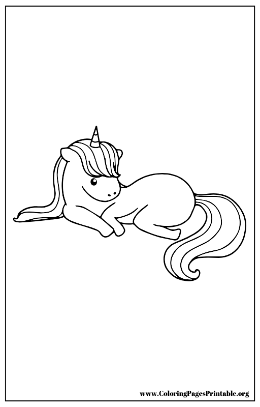 Unicorn lying down with a relaxed posture coloring page.