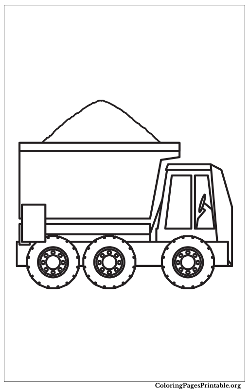 Dump truck with sand loaded in the back.