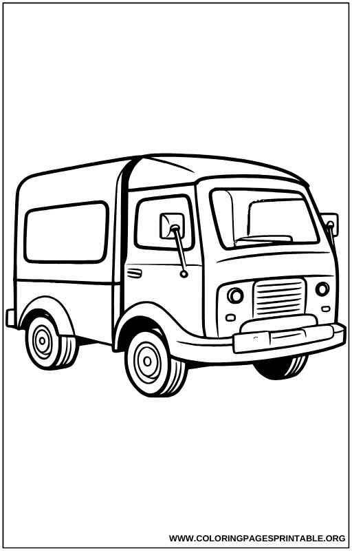 Vintage utility truck in countryside setting coloring page.