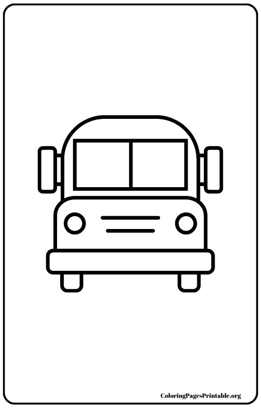 Front view of a traditional yellow school bus coloring page.