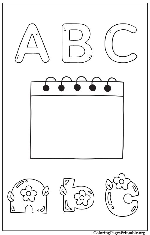 Coloring page for letters A, B, and C with a floral design of the letters A, B, and C