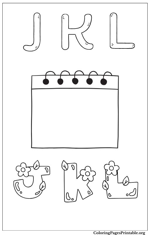  Coloring page for letters J, K, and L with a custom design of the letters 