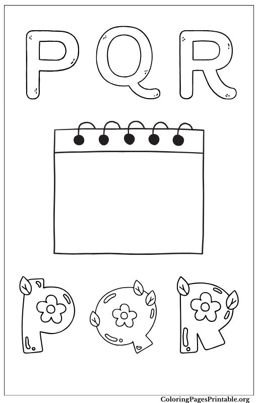 Coloring page for letters P, Q, and R 