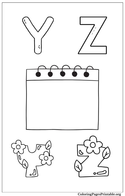 Coloring page featuring the letters Y and Z