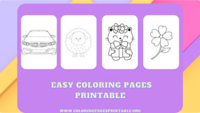 A variety of easy coloring pages featuring cute animals, cars, flowers, and more.