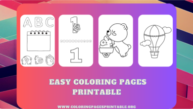 A child happily coloring printable pages with vibrant crayons, featuring alphabet letters, numbers, and simple designs.