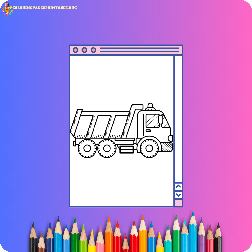 Coloring pages featuring large trucks like fire trucks and dump trucks.