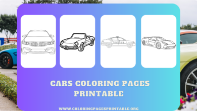 A selection of car coloring pages featuring sports cars, old cars, and police cars.