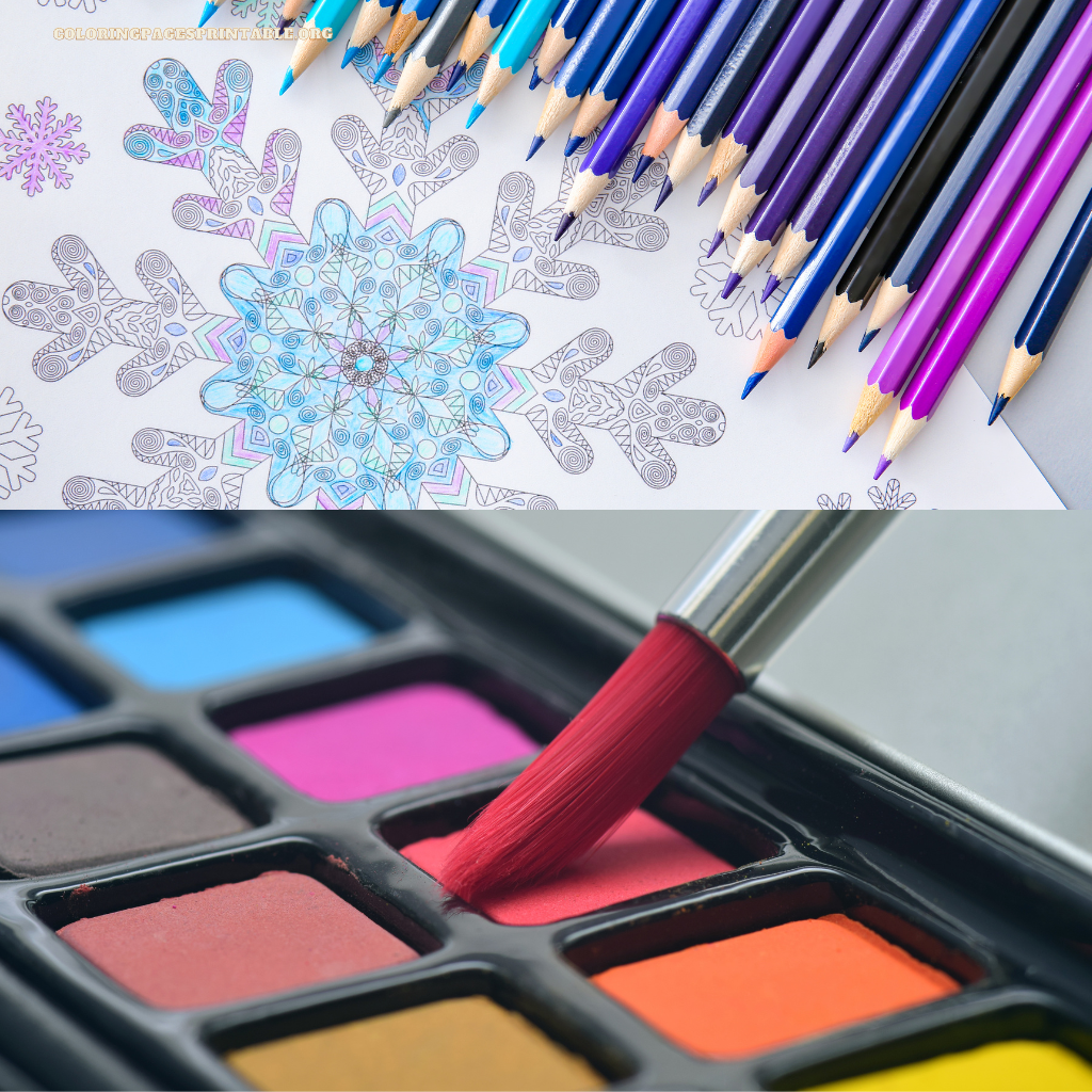 A variety of coloring tools including colored pencils, gel pens, and markers for coloring mandalas.