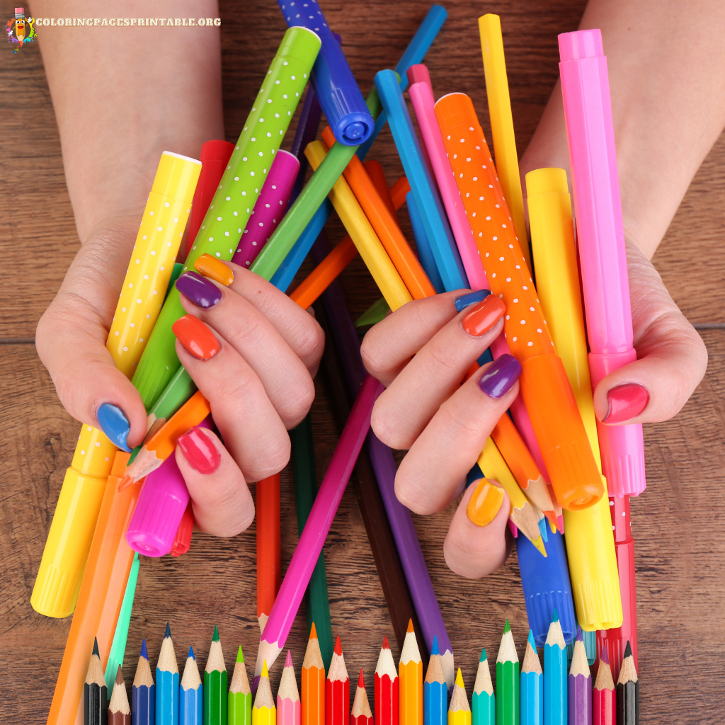 A set of colored pencils, markers, and gel pens laid out on a table, ready for coloring.