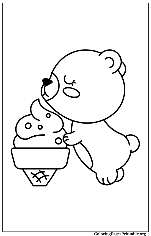 Simple coloring page of a bear holding ice cream.