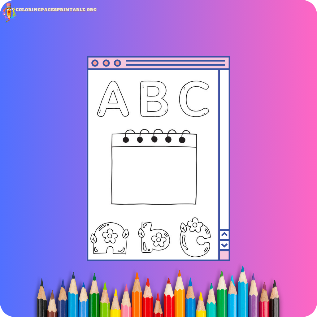 Alphabet coloring pages with letters and illustrations for kids to color.