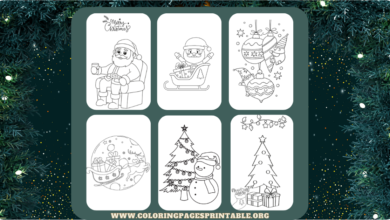 A festive collection of Xmas coloring pages featuring Christmas trees, snowmen, Santa, and holiday decorations.