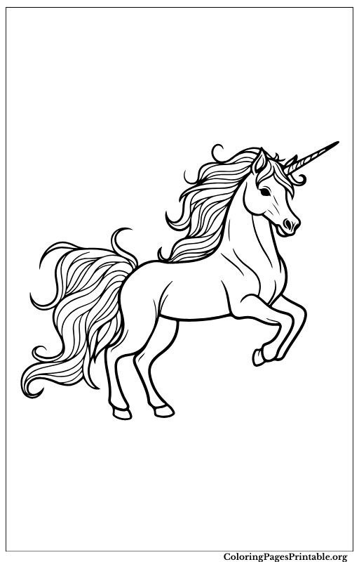 A unicorn galloping with a flowing mane and tail.