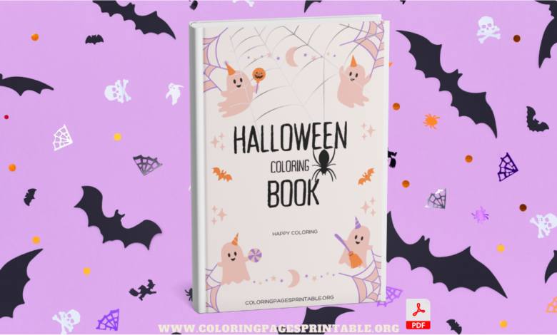 A preview of the Halloween Coloring Book Printable featuring 10 Halloween-themed coloring pages including pumpkins, ghosts, and witches.