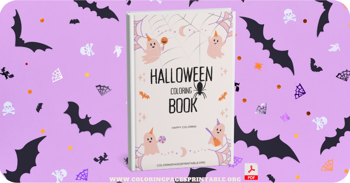 A preview of the Halloween Coloring Book Printable featuring 10 Halloween-themed coloring pages including pumpkins, ghosts, and witches.